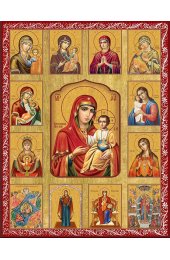 Храмовая икона Собор Богородичных икон с красной рамкой, арт ДМИХ-193-1