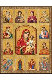 Храмовая икона Собор Богородичных икон с коричневой рамкой, арт ДМИХ-193-2