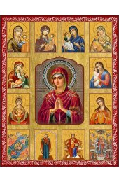 Храмовая икона Собор Богородичных икон с красной рамкой, арт ДМИХ-222-1