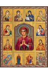 Храмовая икона Собор Богородичных икон с коричневой рамкой, арт ДМИХ-222-2