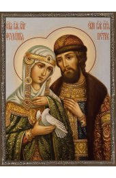 Храмовая икона Петр и Феврония c рамкой, арт ДМИХ-333