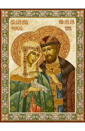 Храмовая икона Петр и Феврония c рамкой, арт ДМИХ-334