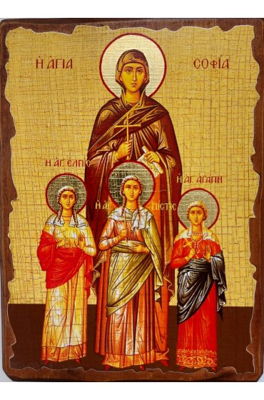 Икона Вера, Надежда, Любовь и мать их София (17 х 23 см) под старину, арт IDR-1894