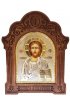 Икона Господь Вседержитель в серебряном окладе и фигурной деревянной рамке 22 на 17 см, арт ID-01