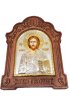 Икона Господь Вседержитель в серебряном окладе и фигурной деревянной рамке 22 на 17 см, арт ID-01