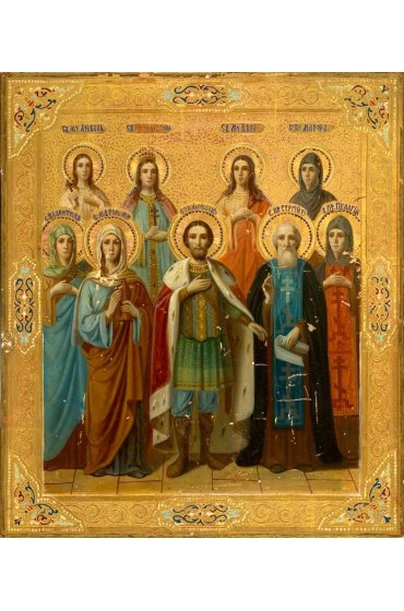 Икона Александр Невский со святыми (копия старинной), арт ОПИ-2069