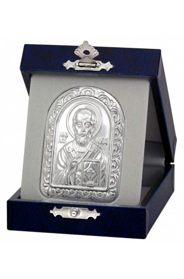 Икона плакетка Николай Чудотворец серебро, арт АЛМи-02