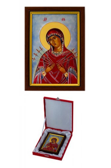 Икона Божья Матерь Семистрельная 145 на 195 мм, арт АЛМи-50