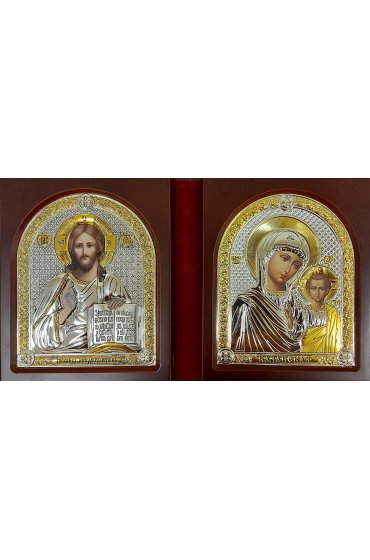 Икона складень в кожаном подарочном чехле Спаситель и Казанская Божья Матерь, арт БЧ-255-1