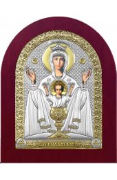 Икона Божья Матерь Неупиваемая Чаша серебряная на дереве с позолотой, арт БЧ-101