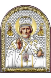 Икона Николай Чудотворец серебряная с позолотой, арт БЧ-114