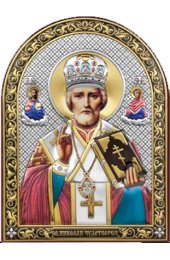 Икона Николай Чудотворец серебряная с позолотой и цветной эмалью, арт БЧ-114