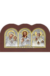Икона Спаси и Сохрани триптих автомобильная в машину серебряная с позолотой, арт БЧ-145