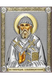Икона Спиридон Тримифунтский серебряная на дереве с позолотой, арт БЧ-150