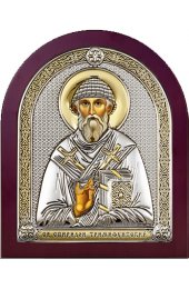 Икона Спиридон Тримифунтский серебряная на дереве с позолотой, арт БЧ-153