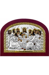 Икона Тайная Вечеря серебряная на дереве с позолотой, арт БЧ-160