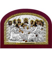 Икона Тайная Вечеря серебряная на дереве с позолотой, арт БЧ-160