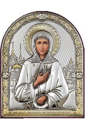 Икона Ксения Петербургская дорожная серебряная с позолотой, в кожаном чехле, арт БЧ-176