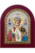 Икона Николай Чудотворец серебряная в деревянном окладе с позолотой и цветной эмалью, арт БЧ-197