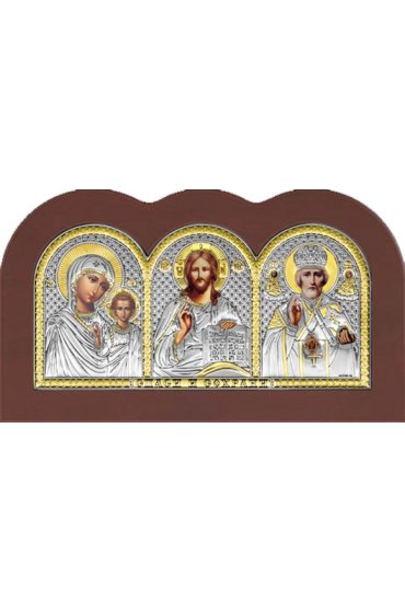 Икона Спаси и Сохрани триптих серебряная с позолотой, арт БЧ-214
