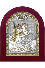 Икона Георгий Победоносец серебряная на дереве с позолотой, арт БЧ-050