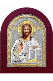 Икона Спаситель серебряная на дереве с позолотой, арт БЧ-061
