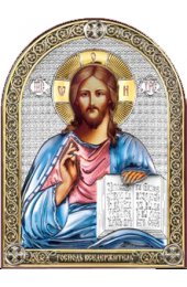 Икона Спаситель серебряная с позолотой и цветной эмалью, арт БЧ-066