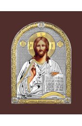 Икона Спаситель серебряная в деревянной рамке с позолотой на магните, арт БЧ-068