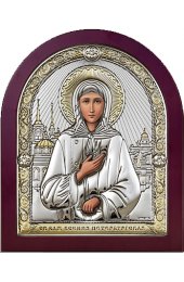 Икона Ксения Петербургская серебряная на дереве с позолотой, арт БЧ-080