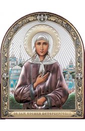 Икона Ксения Петербургская серебряная с позолотой и цветной эмалью, арт БЧ-082