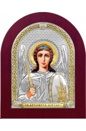 Икона Архангел Михаил серебряная на дереве с позолотой, арт БЧ-094r 28*34 см