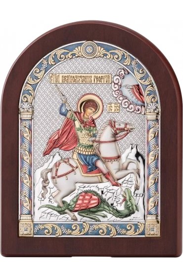 Икона Георгий Победоносец серебро цветная эмаль 15*20, арт БЧ-1008