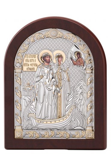 Икона Петр и Феврония серебро с позолотой 17,5*22,5, арт БЧ-1004