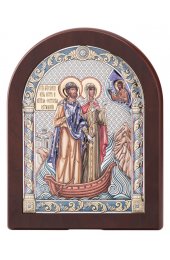 Икона Петр и Феврония серебро цветная эмаль 12*16, арт БЧ-1003