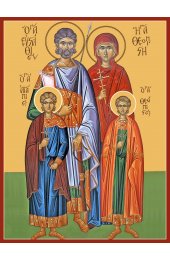 Икона Евстафий Римский, его жена мученица Феопистия и чада их Агапий и Феопист, арт MSM-0616