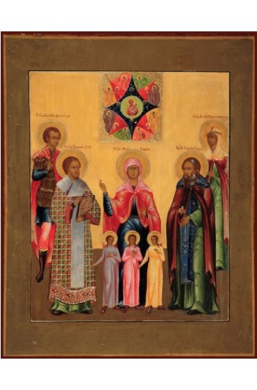 Икона Дмитрий Солунский, Иоанн Златоуст, Сергий Радонежский, арт MSM-3470