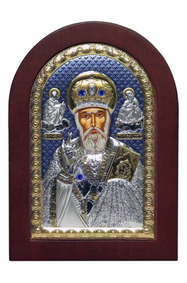 Икона Николай Чудотворец в серебряном окладе, арт ДВ-028