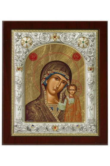 Икона Божья Матерь Казанская в серебряном окладе 17*14 см арт ДВ-036