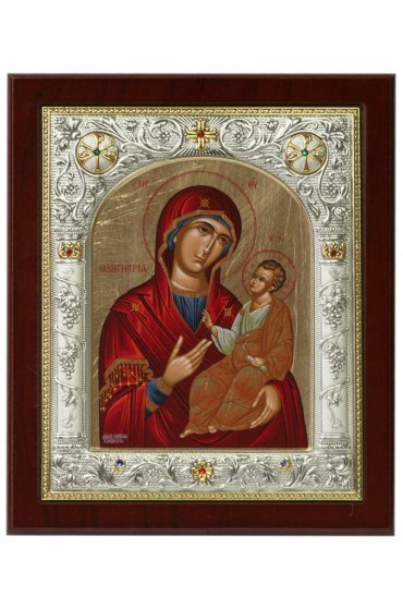 Икона Божья Матерь Одигитрия в серебряном окладе 17*14 см арт ДВ-040