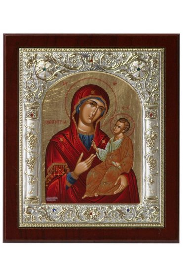 Икона Божья Матерь Одигитрия в серебряном окладе 17*14 см арт ДВ-041