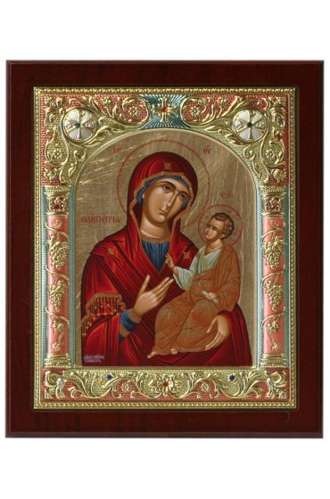 Икона Божья Матерь Одигитрия в серебряном окладе 17*14 см арт ДВ-042