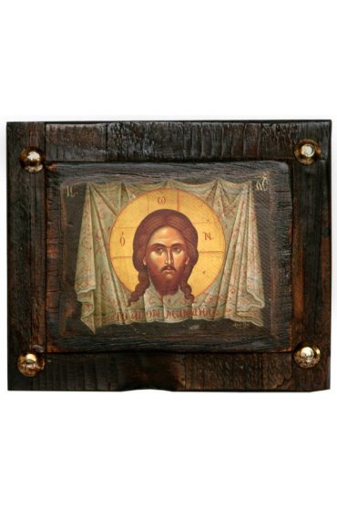 Икона Спас Нерукотворный под старину 12*10 см арт ДВ-063