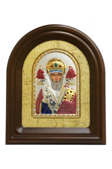 Икона Николай Чудотворец в киоте с эмалью 28*23 см см арт ДВ-111