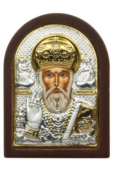 Икона Николай Чудотворец 6*4 см в серебряном окладе арт ДВ-138