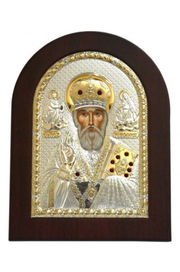 Икона Николай Чудотворец в серебряном окладе арт ДВ-139