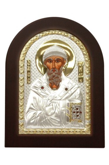 Икона Спиридон Тримифунтский в серебряном окладе арт ДВ-141