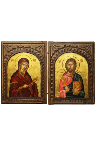 Икона складень Божья Матерь и Спаситель Премудрый писаная, арт ДВ-204