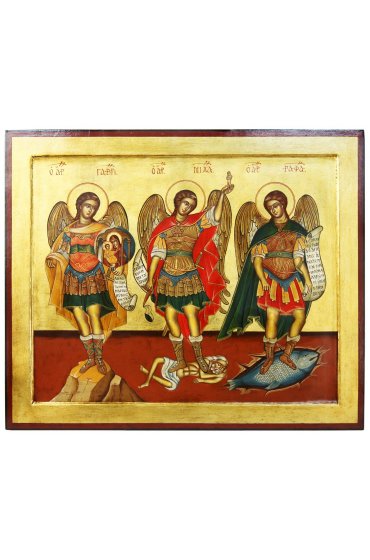 Икона Архангелы Михаил, Гавриил и Рафаил писаная, арт ДВ-206