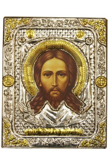 Икона Спас Нерукотворный в серебряном окладе, арт ДВ-416