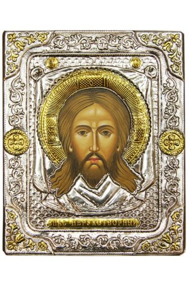 Икона Спас Нерукотворный в серебряном окладе, арт ДВ-417